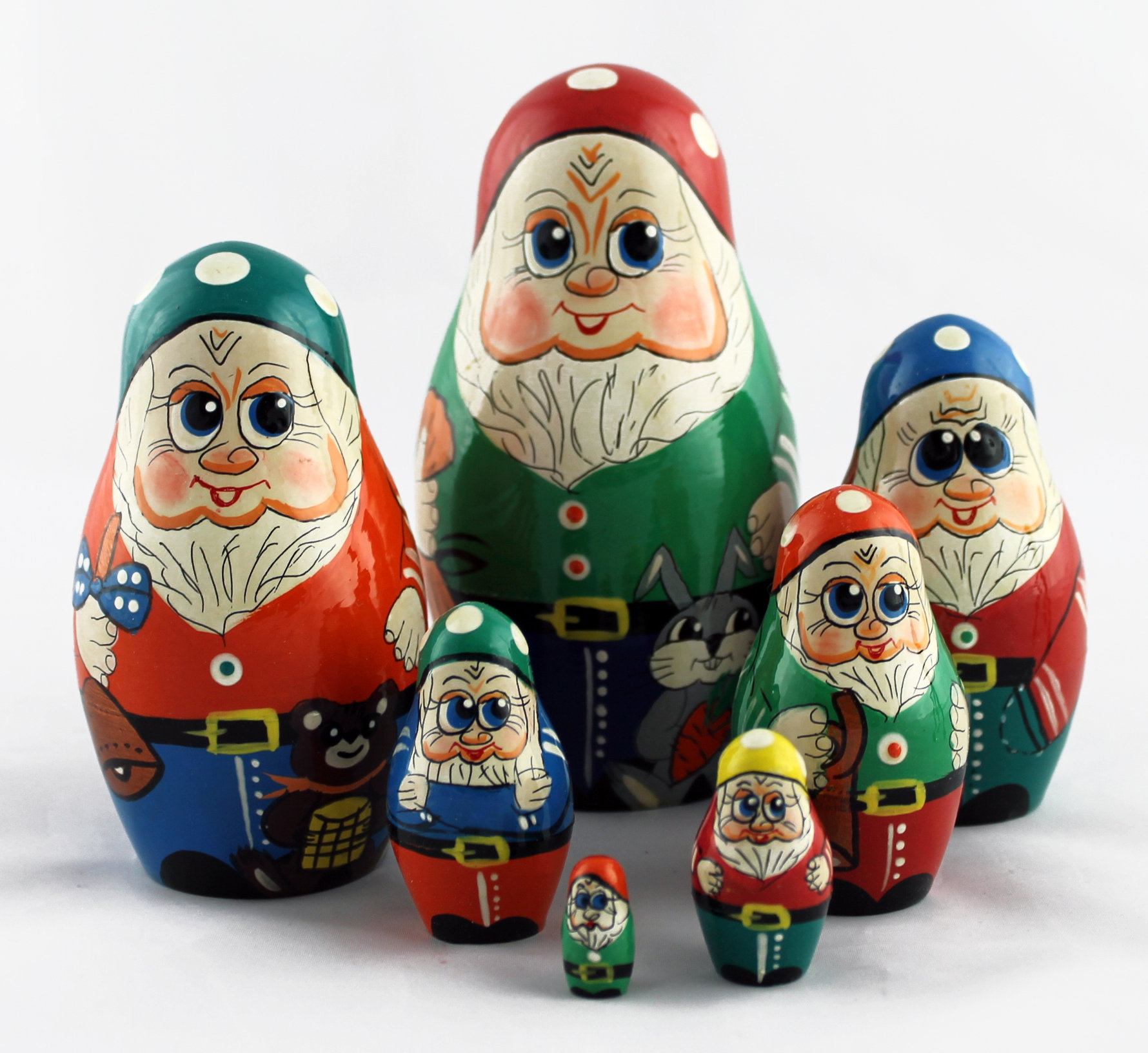 Dwarfs Gnomes Matryoshka Russian Nesting Dolls Matrioska Babushka Wooden 7 Pcs 