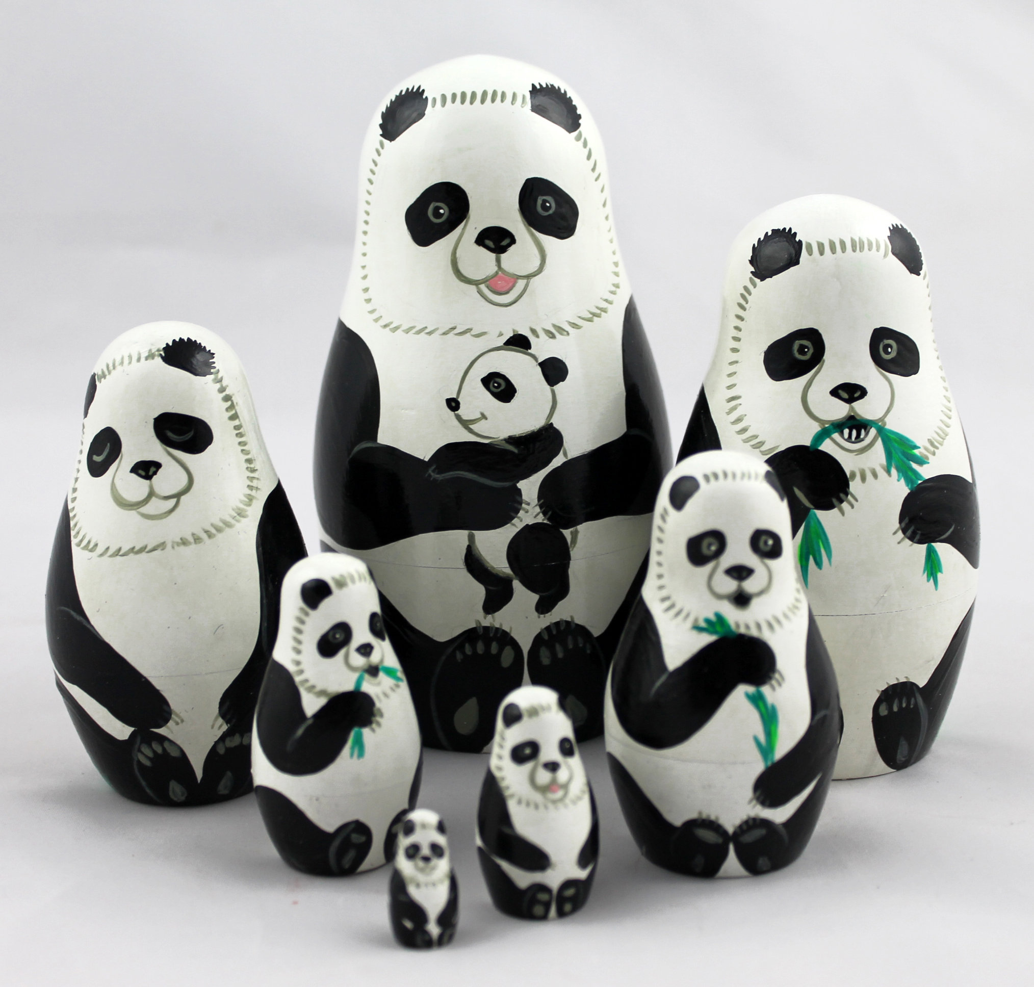 Pandas Matryoshka Animals Wooden Russian Nesting Handmade Dolls, 7pc -  $ USD - GlobeBids
