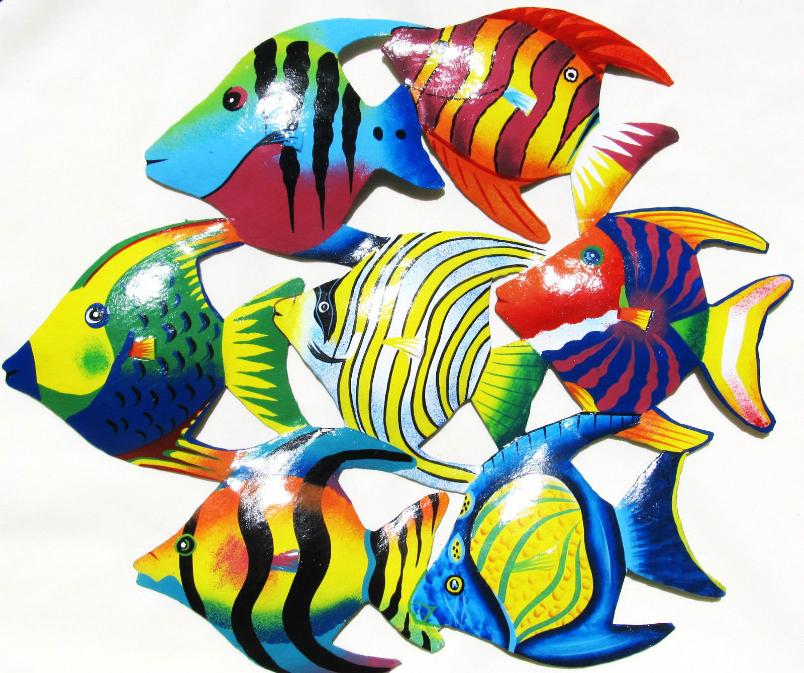 Colorful Tropical Fishes Wall Decor Wall Art Ideas Haitian Oil Drum Art Size 24" 