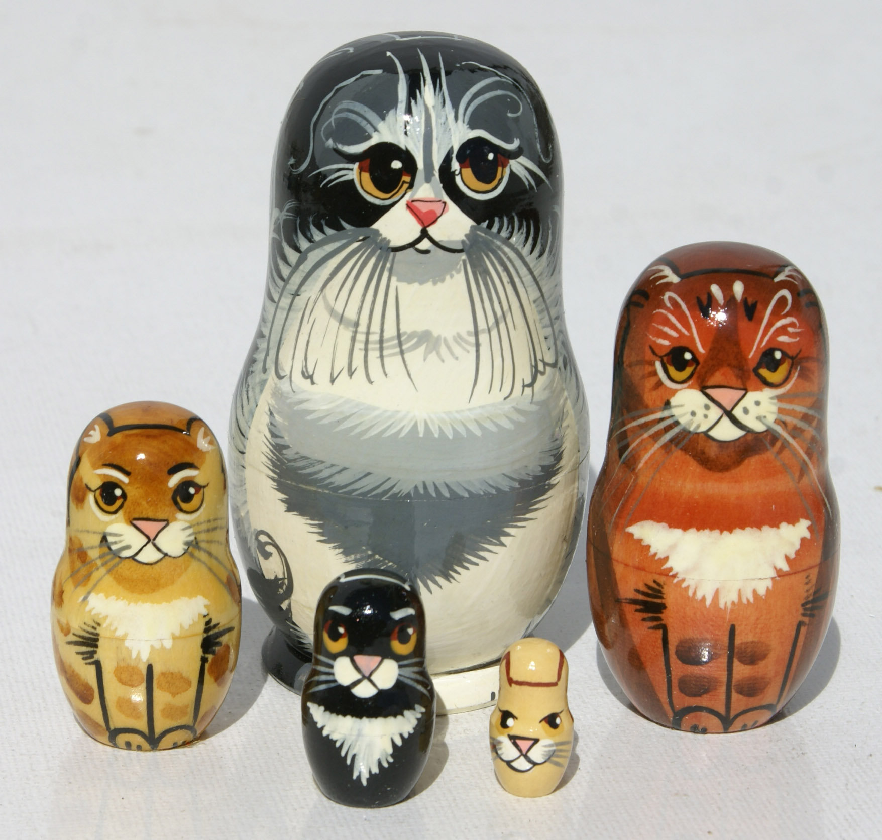 Set of 5 Cats Wooden Nesting Dolls Hand Painted Matryoshka Russian Gifts G 
